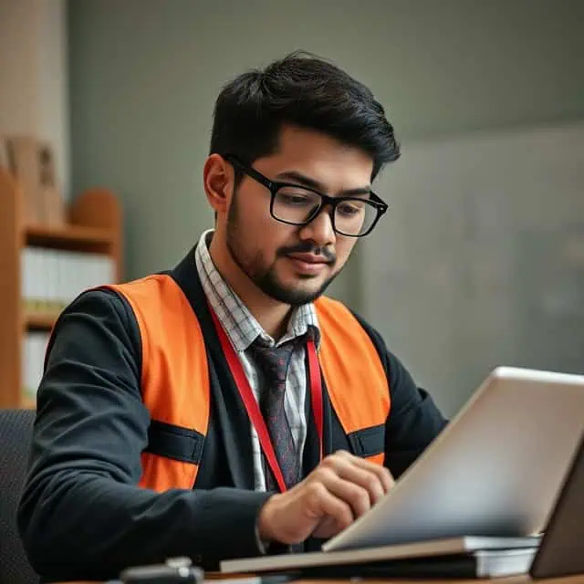 interim HSE manager working on a tablet