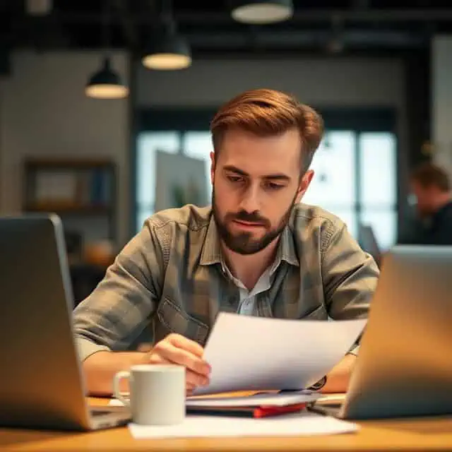 interim sales director working at his desk