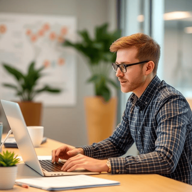 interim change management expert working on computer