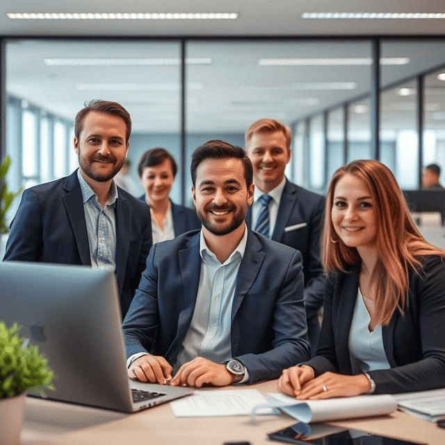 a group of people sitting at a table smiling