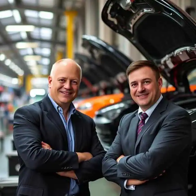 Automotive supply chain consultants standing in a warehouse