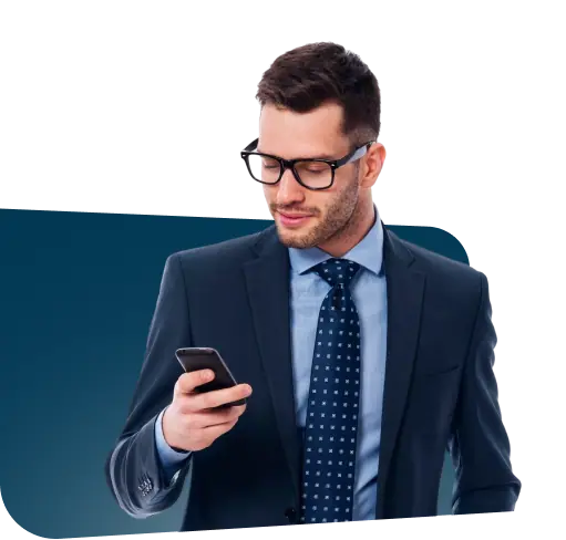 2. Expert business professional using a smartphone for interim staffing solutions.