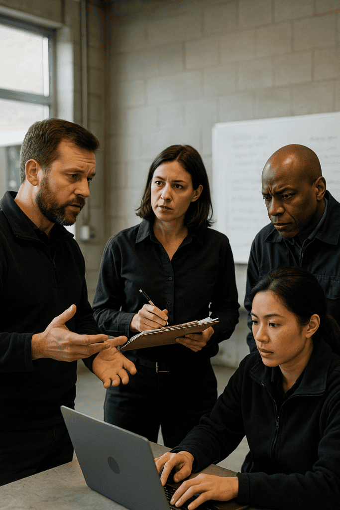 Group of four diverse crisis managers gathered to discuss reports