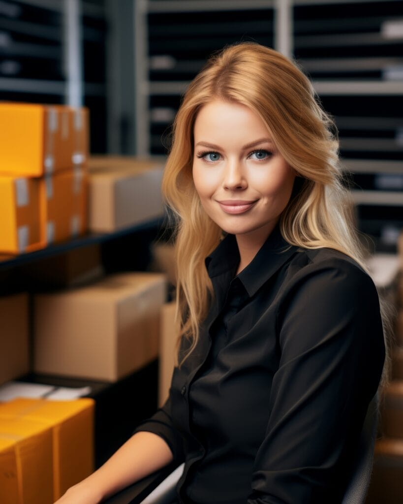 Supply chain manager sitting surrounded by boxes